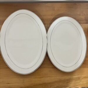Emily Platinum Bands J C Penny Fine China White With Silver Accent 2 Platters